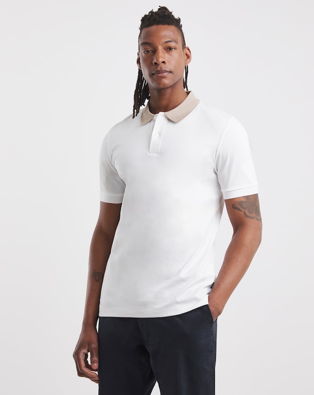 BOSS Short Sleeve Contrast Collar Polo - White