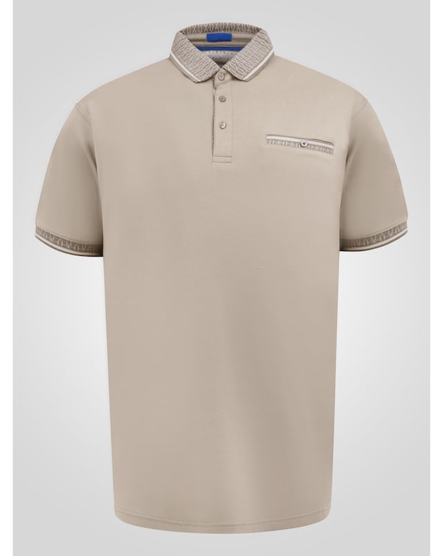 D555 Barrett Stone Interlock Polo With Jacquard Collar And Cuff With Pocket