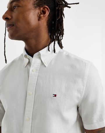 Tommy Hilfiger Short Sleeve Linen Blend Shirt - White