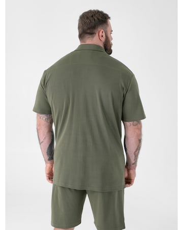 D555 Big And Tall Connor 1 Stretch Cuban Collar Resort S/S Shirt - Khaki