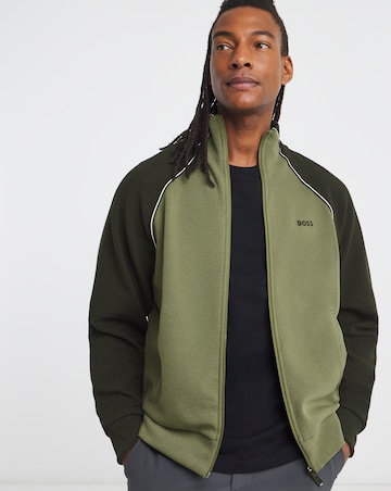 BOSS Zip Through Pique Sweat - Green