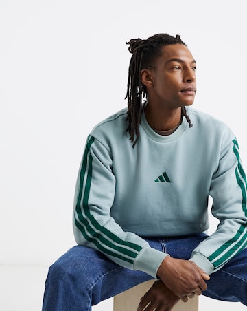 adidas 3 Stripes Fleece Crew Neck Sweatshirt