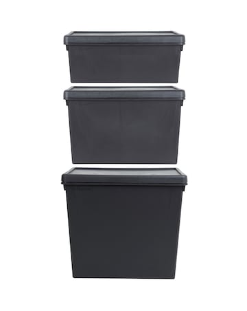Wham Bam Multisize Heavy Duty Box & Lid Recycled Black 3Pk