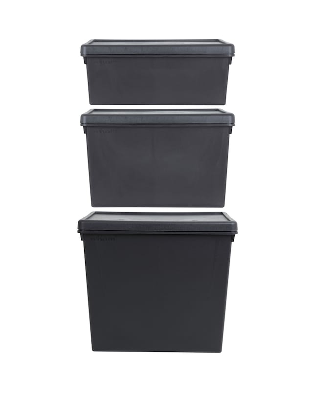 Wham Bam Multisize Heavy Duty Box & Lid Recycled Black 3Pk