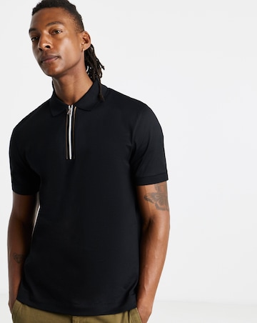 BOSS Short Sleeve Zip Polo - Black