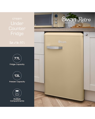 Swan SR11035CNE Retro Under Counter Fridge 90L - Cream