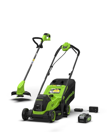 Greenworks 24V 33cm Cordless Brushless Lawnmower & 25cm Line Trimmer