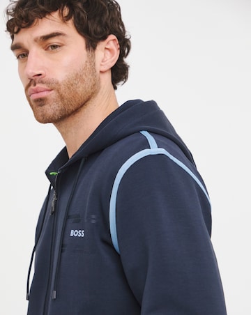 BOSS Tape Zip Through Hoodie - Dark Blue