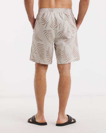 Stone Leaf Print Swim Shorts Long