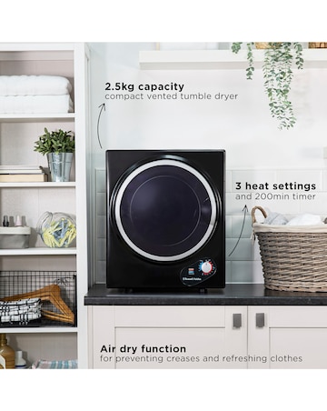 Russell Hobbs RH3VTD800B 2.5kg Compact Vented Tumble Dryer - Black