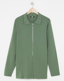 Green Cotton Knitted Zip Through Shirt