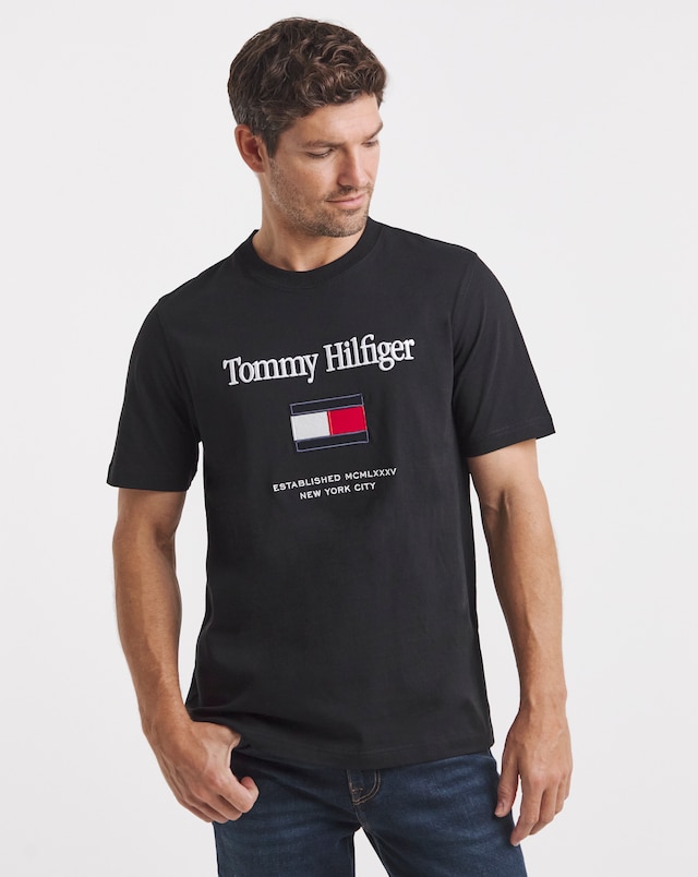 Tommy Hilfiger Short Sleeve Embroidered Flag T-Shirt - Black