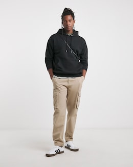 Relaxed Fit Overhead Hoodie- Black