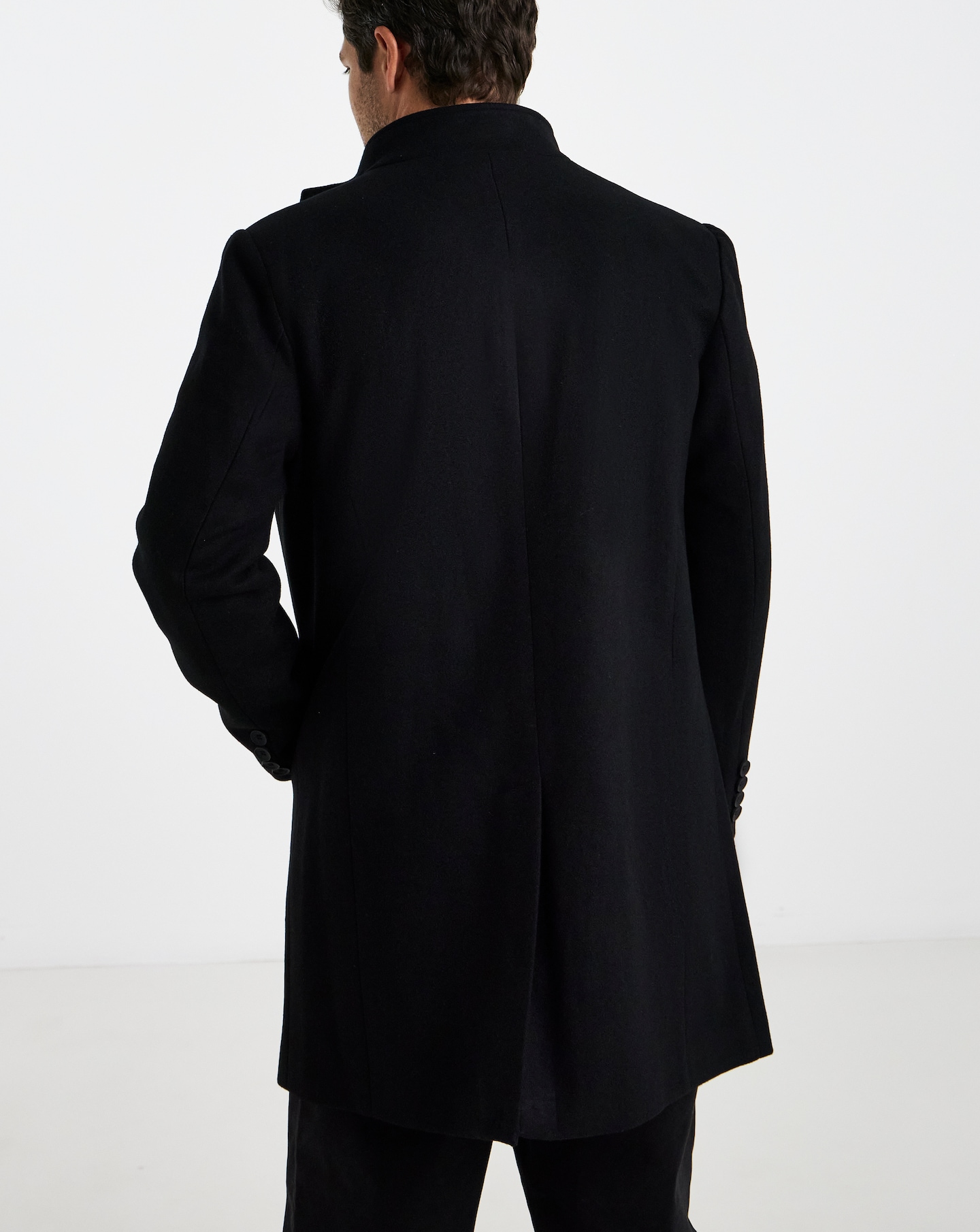 Black Faux Wool Funnel Neck Coat | Jacamo