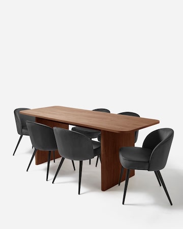 Oslo Panel End Dining Table with 6 Emilie Velvet Chairs
