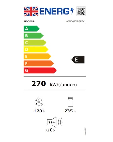 HOOVER HONCQ2T618EBK 60 x 185cm Refrigerator (Black)