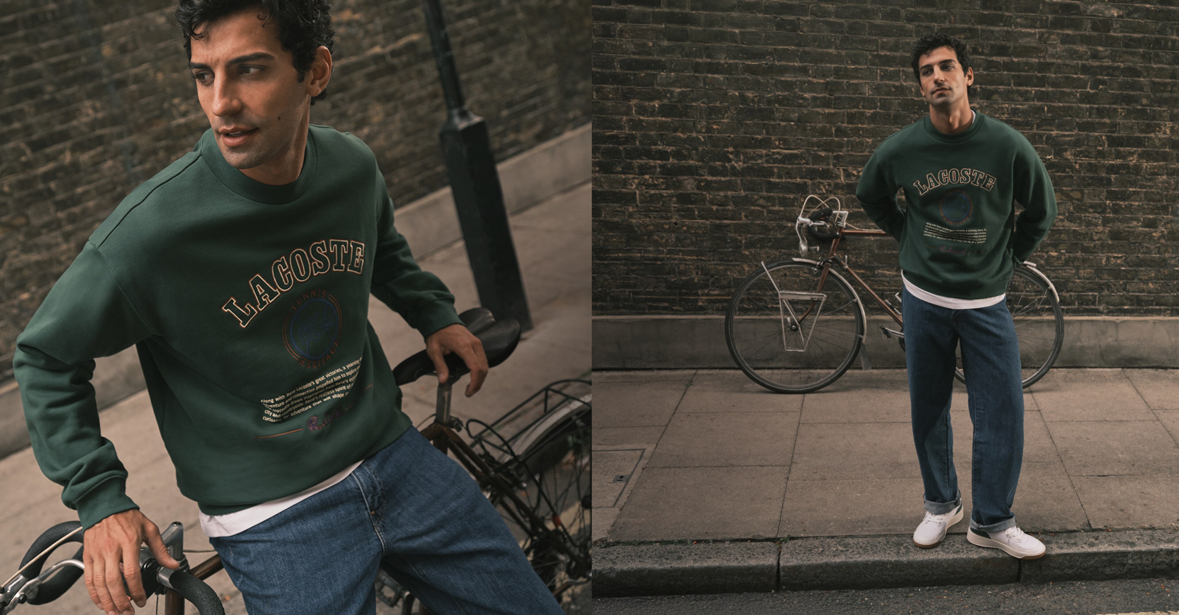 Model wears Lacoste Graphic Crew Sweat - Green
