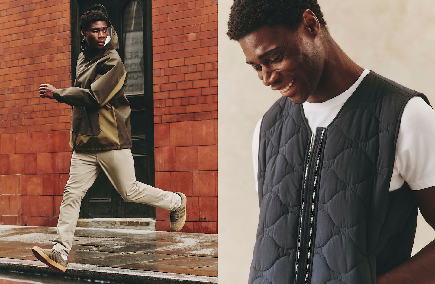 Model wears Onion Quilt Zip Through Gilet and Snowdonia Waterproof Jacket