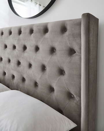 Allegra Winged Velvet Ottoman Bed with 3 Layer Memory Foam Hybrid Mattress