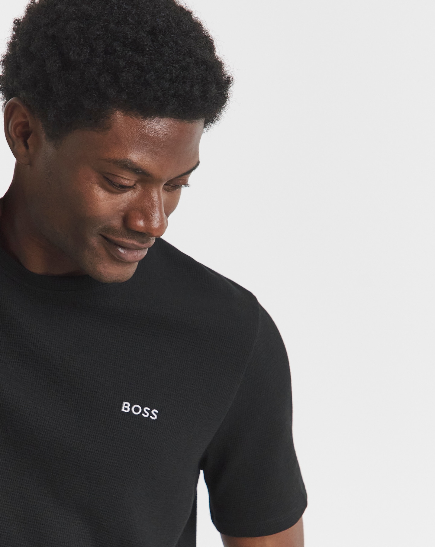 BOSS Short Sleeve Waffle Lounge T-Shirt - Black | Jacamo