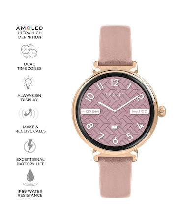 Radley Series 48 AMOLED T-Bar Leather Strap Smart Watch - Pink