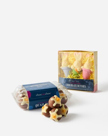 Choc on Choc Easter Caramel Filled Drippy Eggs and 3 Chocolate Bunnies in Pots