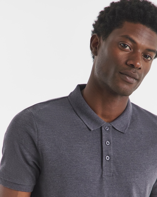 Pure Cotton Pique Polo Long Length- Charcoal