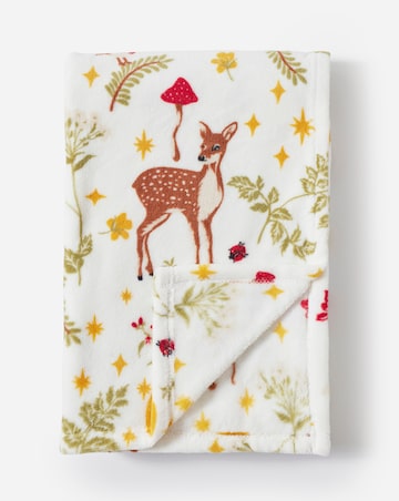Woodland Animals Fleece Throw - Cream