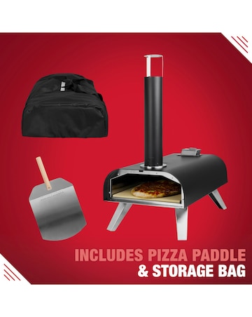 George Foreman 12" Black Wood Pellet Pizza Oven with Paddle & Carry Bag