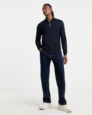 Tommy Hilfiger Long Sleeve Zip Interlock Polo - Navy