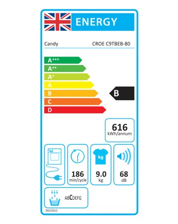 Candy Smart Pro Inverter CROE C9TBGB-80 Wifi 9Kg Condenser Tumble Dryer Black