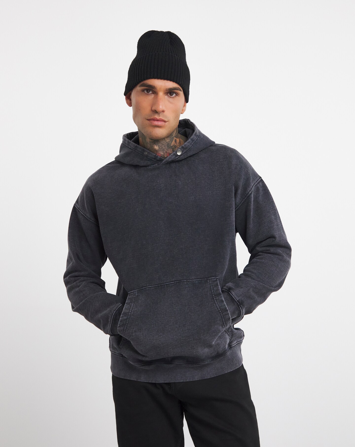 Relaxed Acid Wash Hoodie Long Jacamo