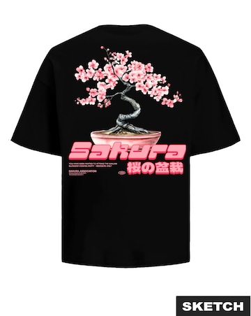 Jack & Jones Sakura Oriental Back Graphic T-Shirt - Black