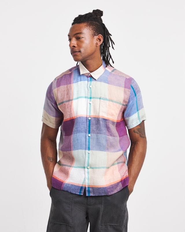 Barbour Bridford Short Sleeve Checked Summer Fit Shirt - Mint Blue