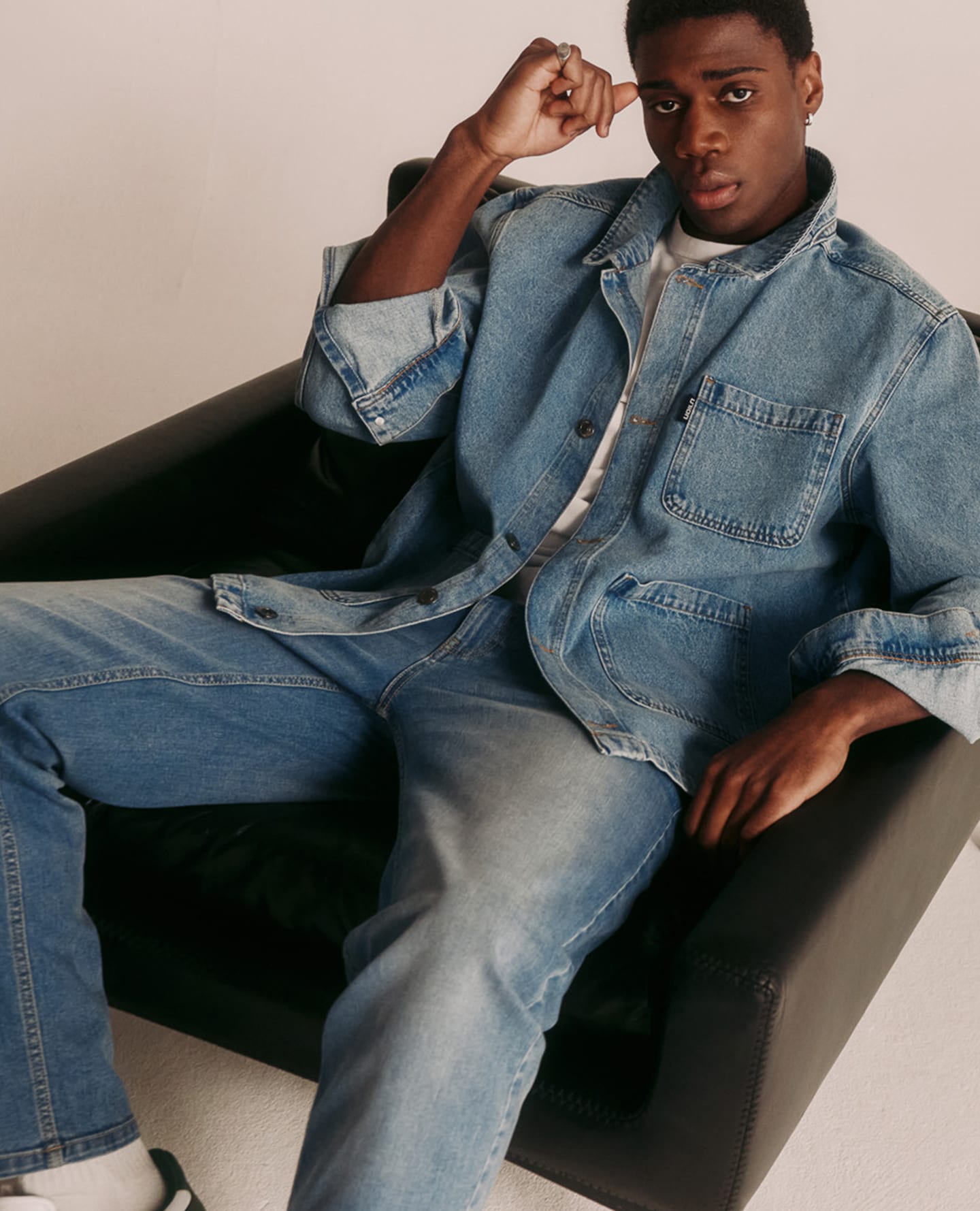 Model wears Union Chore Jacket with Straight Cut Jeans
