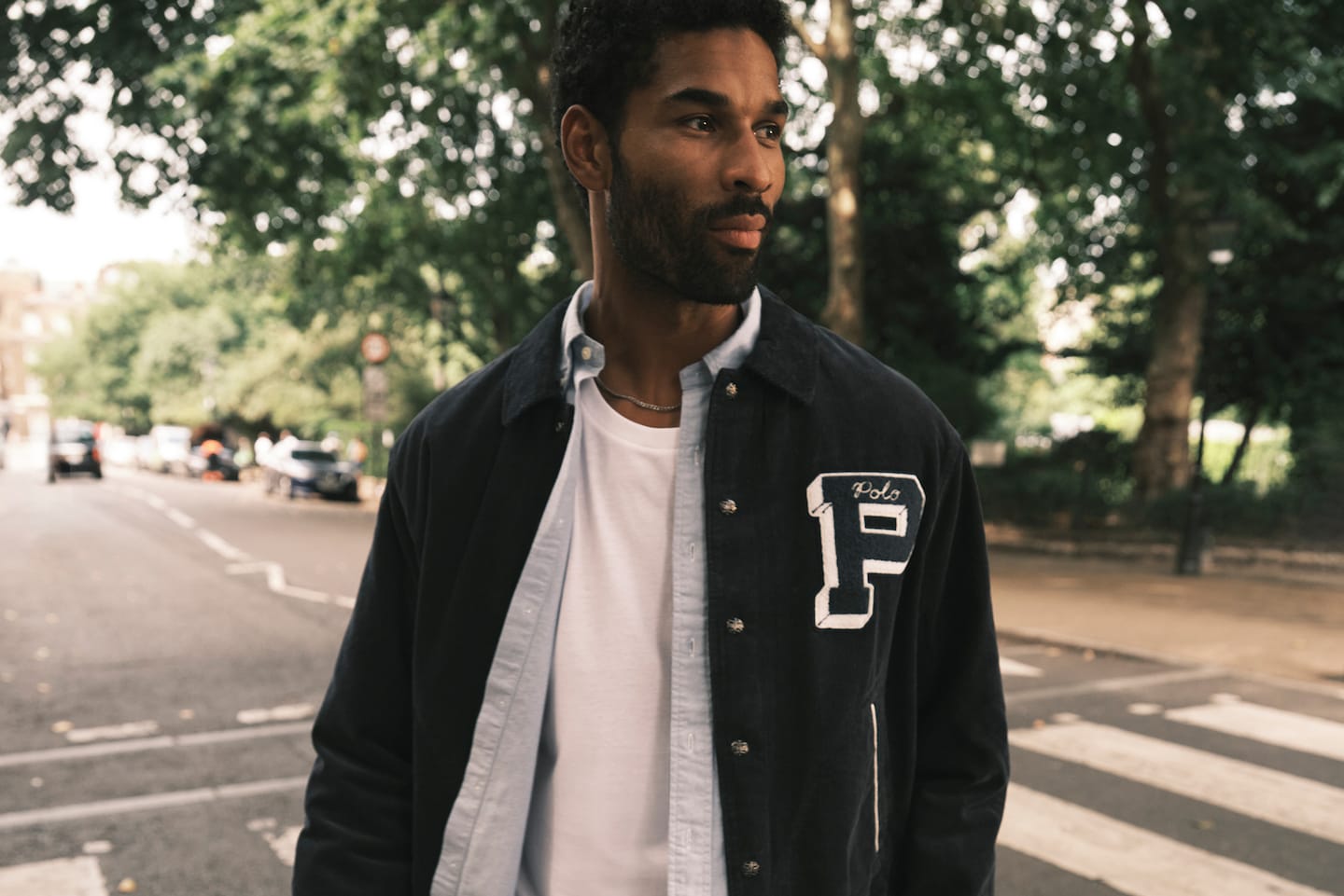 Model wears Polo Ralph Lauren Bomber style Jacket
