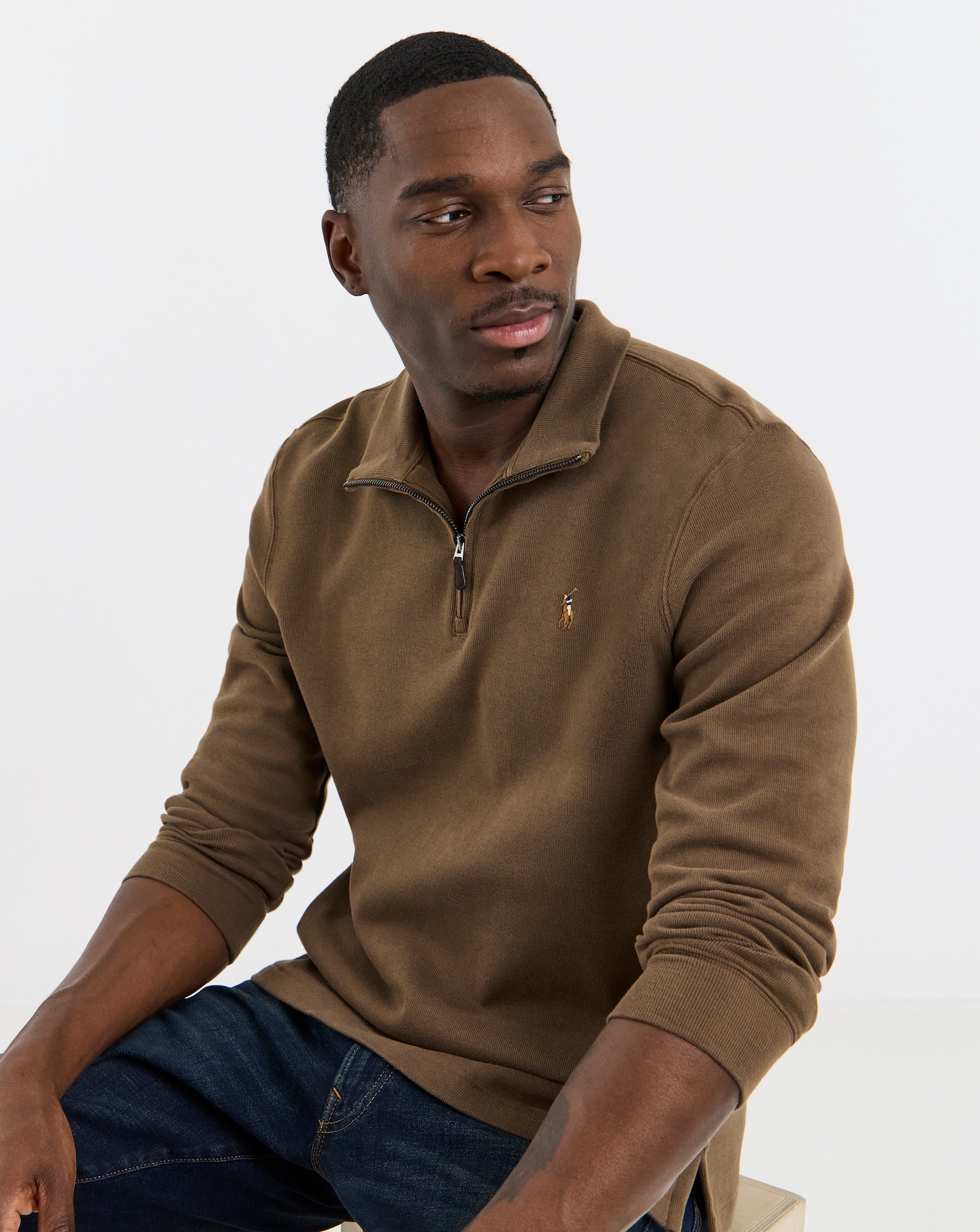 Polo Ralph Lauren Estate Rib 1/4 Zip Pullover - Chestnut | Jacamo