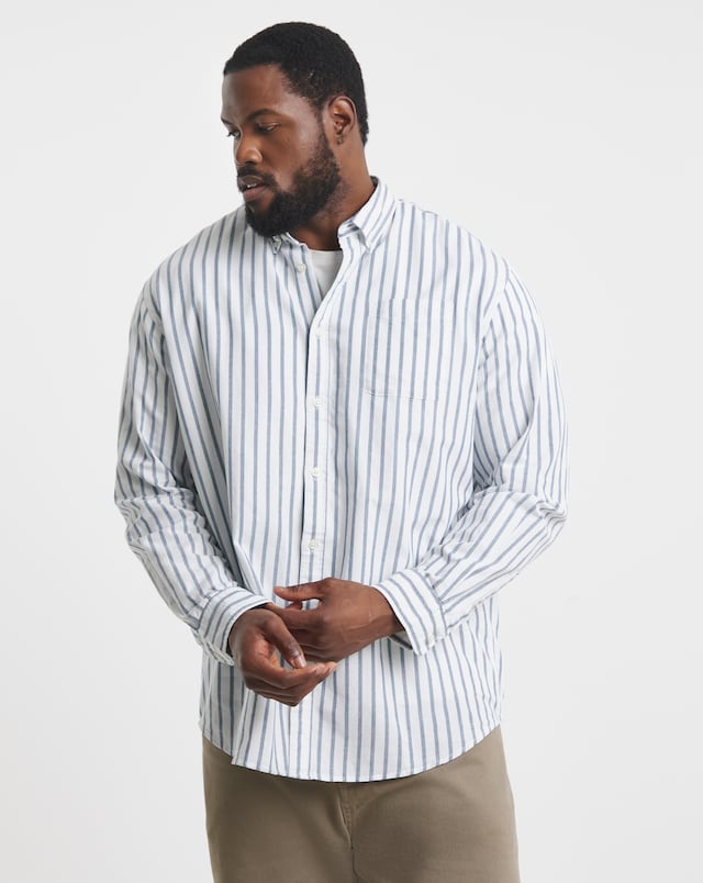 Jack & Jones Oxford Stripe Long Sleeve Shirt - Blue/White