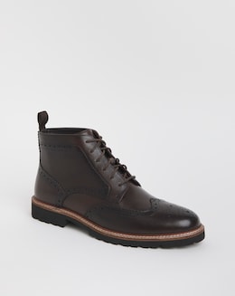 Brogue Leather Lace Up Boot Wide