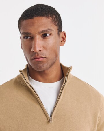 Cotton 1/4 Zip Funnel Knit Top