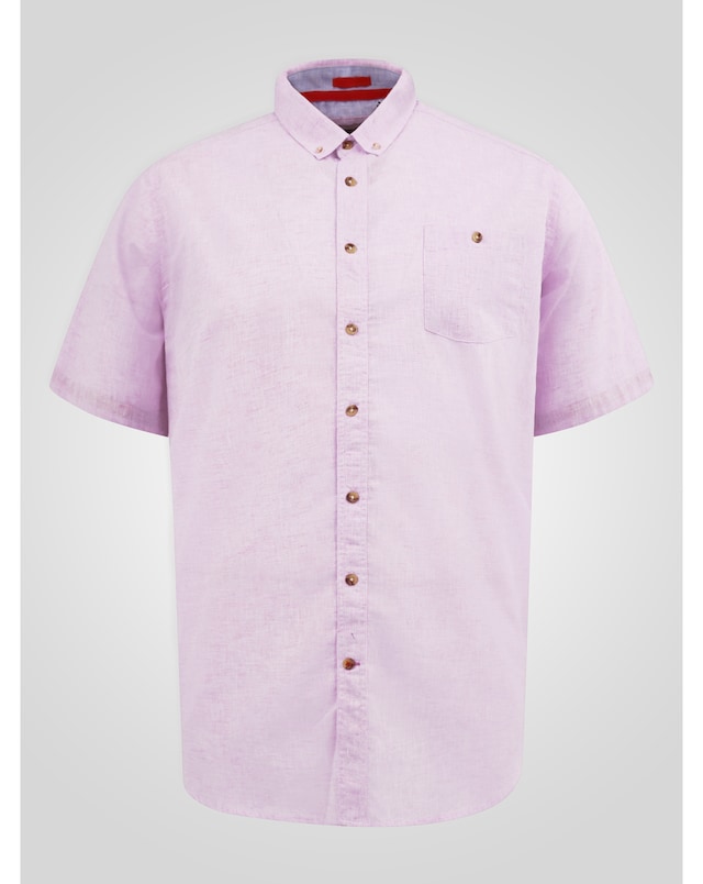 D555 Clarke Pink Linen Mix Button Down Collar  S/S Shirt