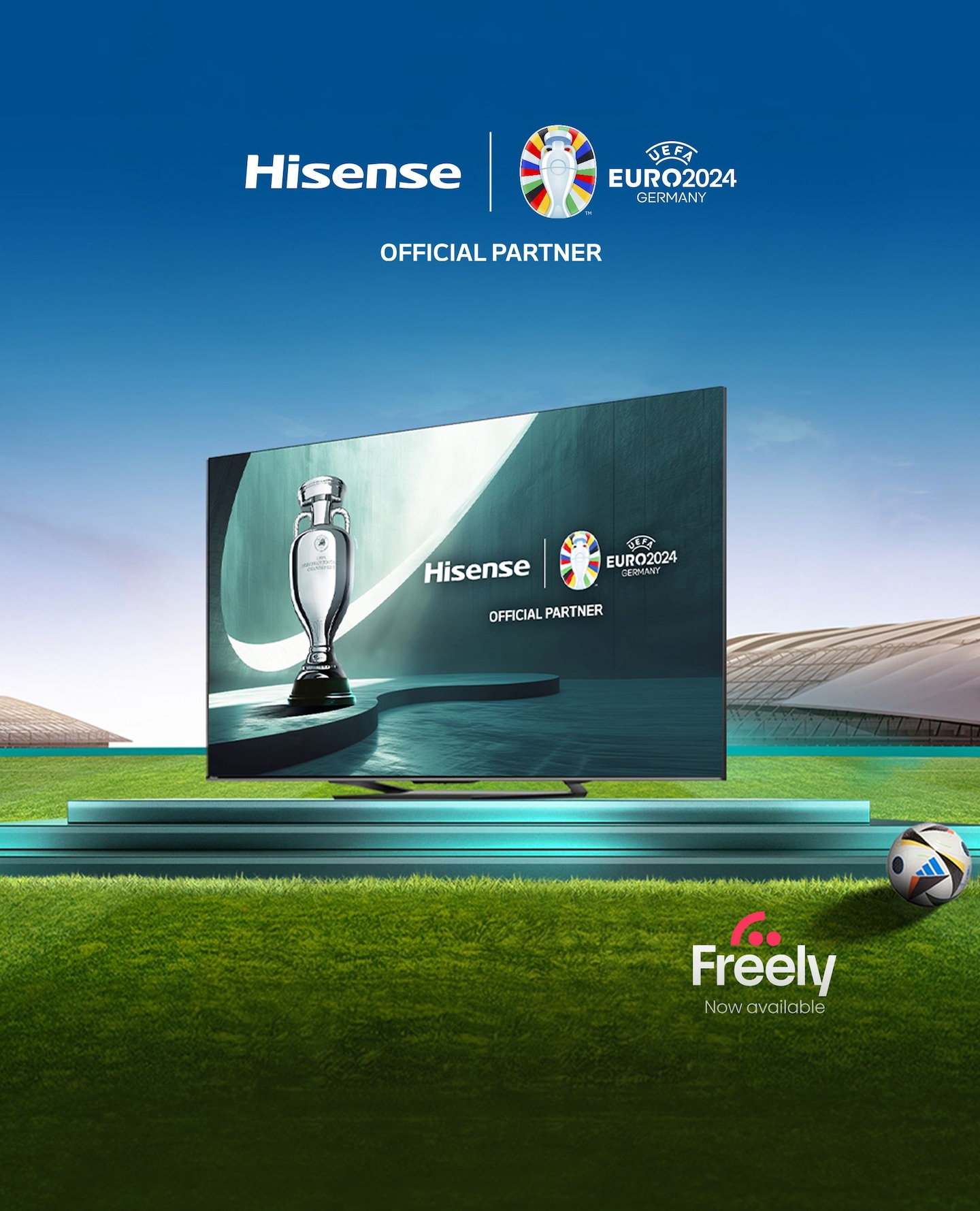 Hisense TV displayed against a landscape background