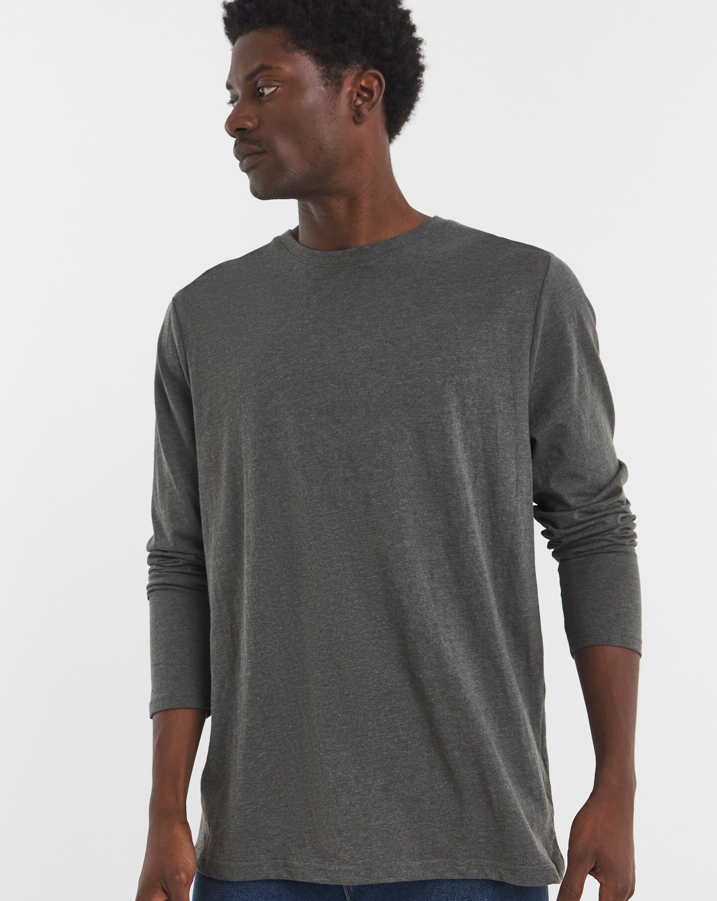 Long Sleeve Crew Neck T-Shirt Long Length- Charcoal