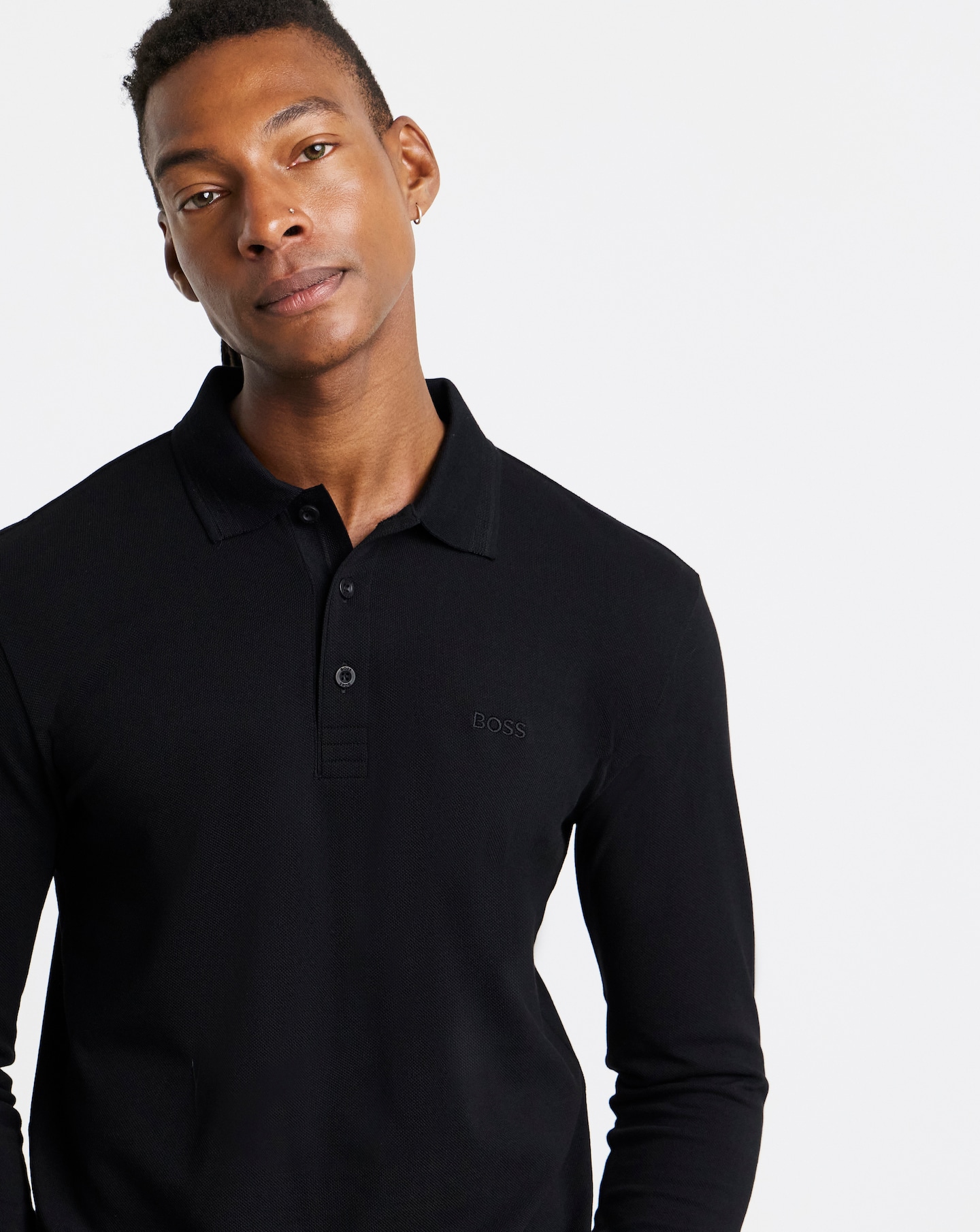 BOSS Long Sleeve Plisy Polo - Black | Jacamo
