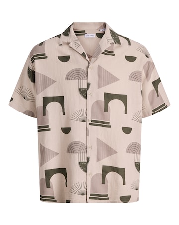 Jack & Jones Abstract Print Resort Shirt - Cream/Green