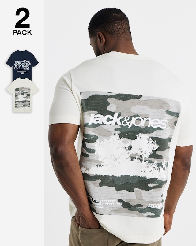 JACK & JONES Breeze Back Print T-Shirt 2 Pack
