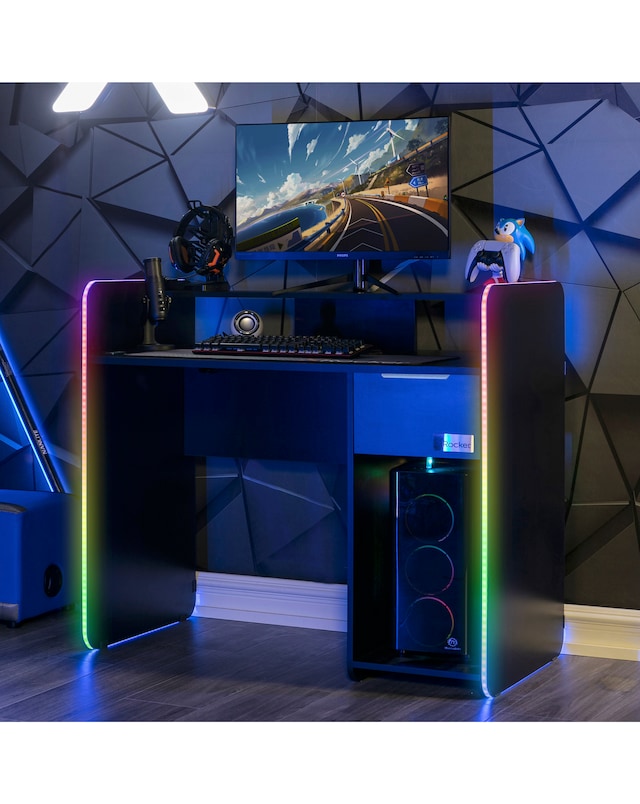 X Rocker Electra Gaming Desk with LED Lighting and Wireless Charging - Black
