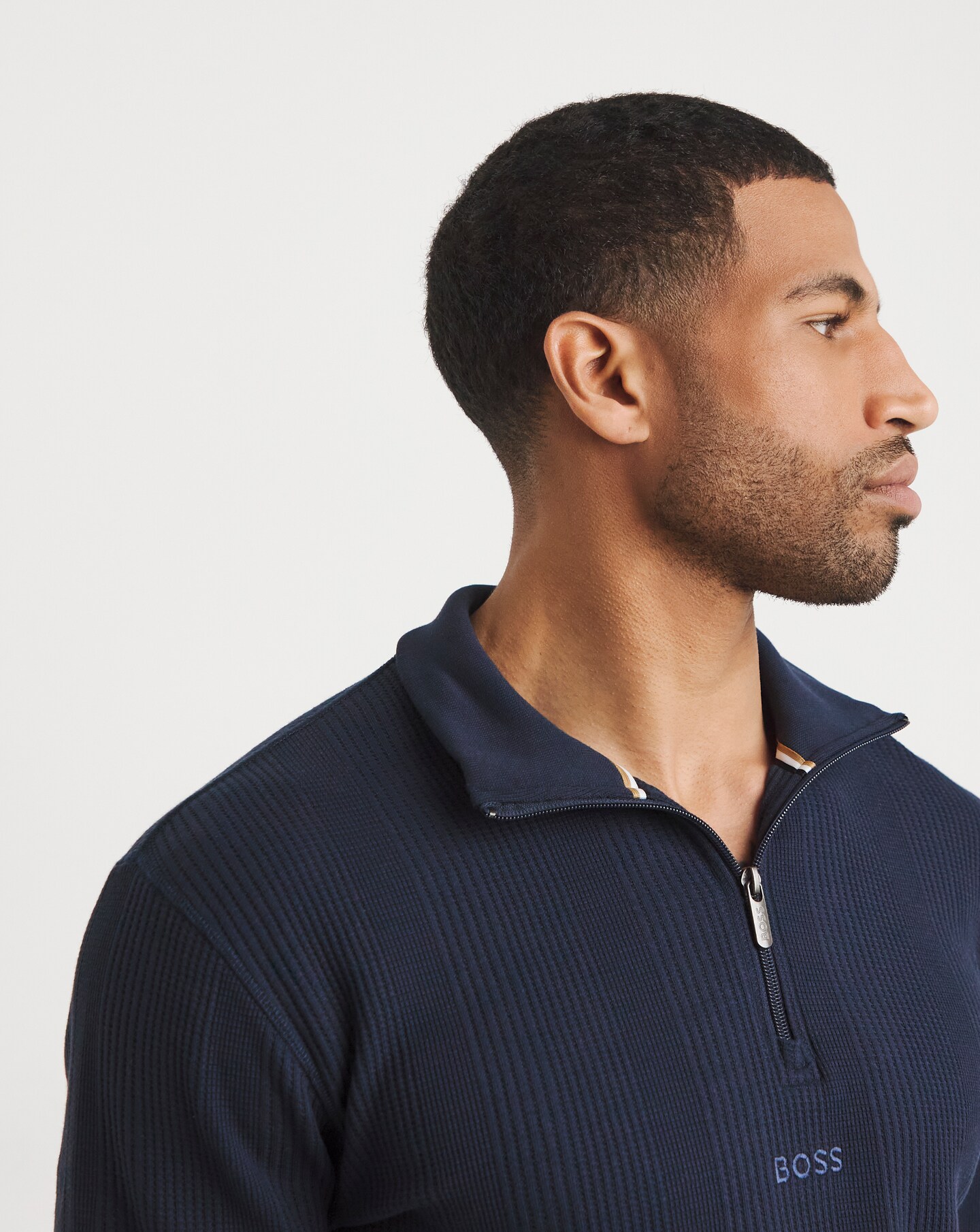 BOSS Structure Logo 1/4 Zip Lounge Sweat - Dark Blue | Jacamo