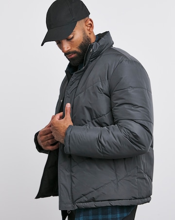 Black Funnel Neck Reversible Puffer Coat
