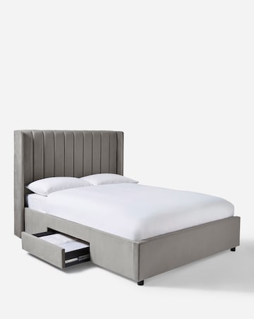 Eloise Winged Velvet Storage Bed with 3 Layer Memory Foam Hybrid Mattress